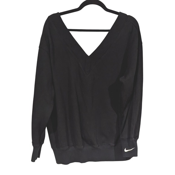 Nike Sweatshirt V-Neck Black Pullover Long Sleeve Casual Athleisure Womens - Picture 1 of 5